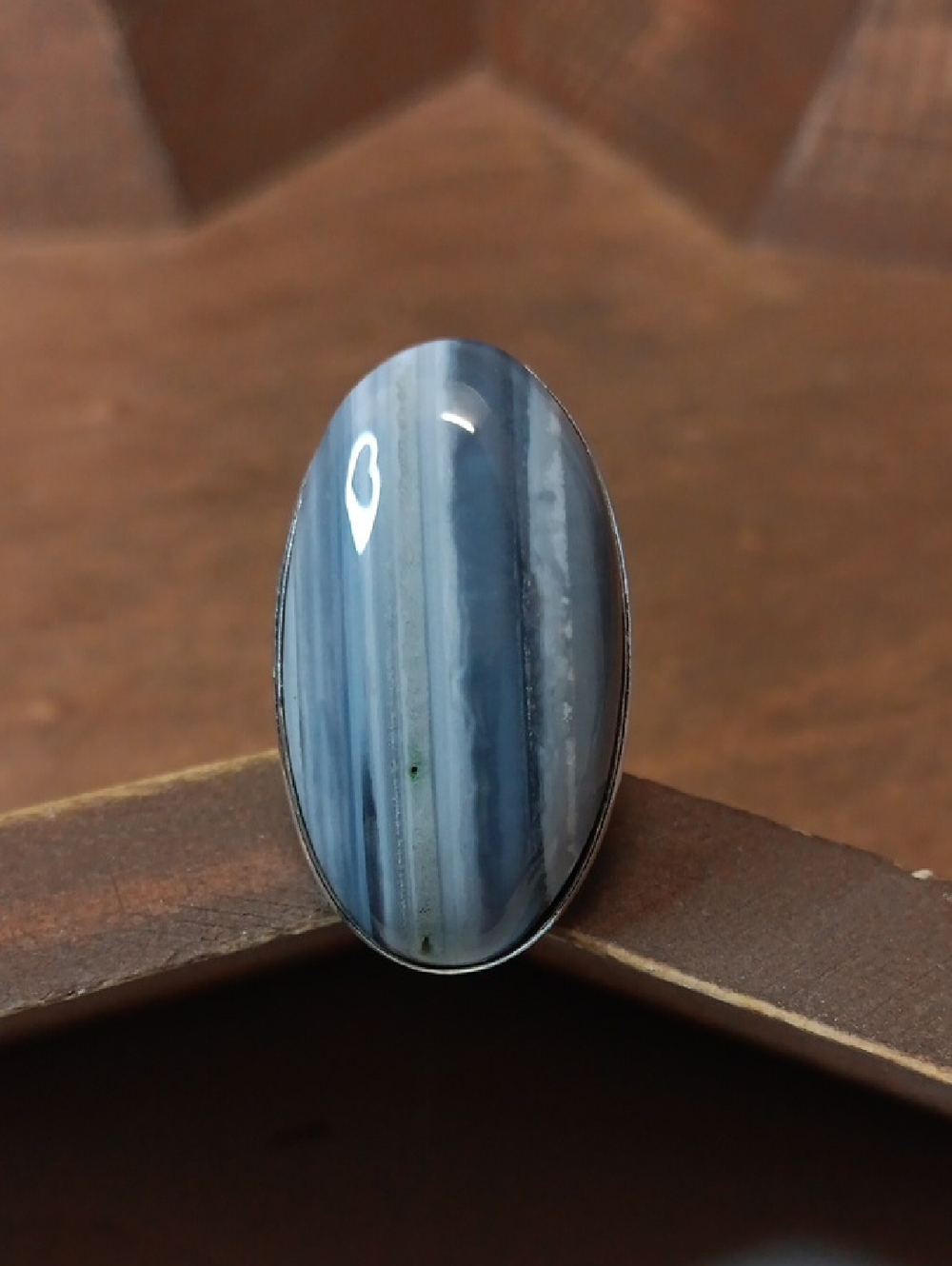 Striped Blue Oval Stone Ring